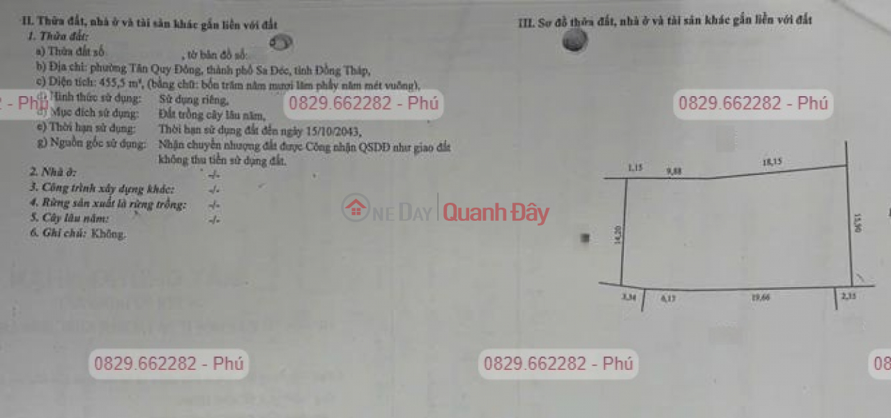 Bán Đất Thổ Cư Nguyễn An Ninh, P. Sa Đéc, Đồng Tháp. DT 864m2, Sổ Hồng. Giá 2.5 Tỷ. Niêm yết bán