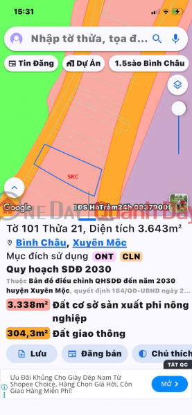 Property Search Vietnam | OneDay | Nhà ở, Niêm yết bán | ĐẤT ĐẸP - MẶT TIỀN - Bán GẤP Lô Đất Tiềm Năng Tại Bình Châu, Xuyên Mộc, Bà Rịa Vũng Tàu