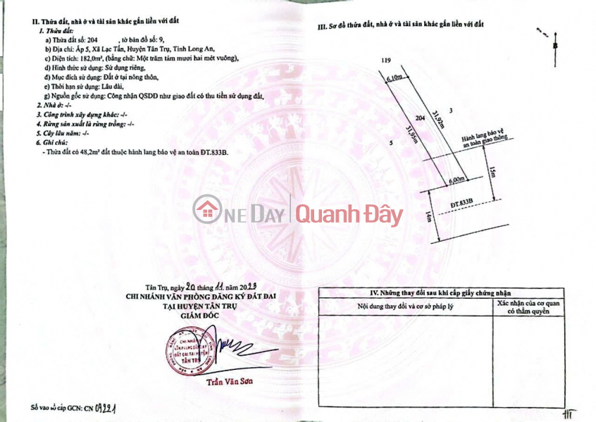 Property Search Vietnam | OneDay | Residential Sales Listings, BEAUTIFUL LAND - GOOD PRICE - QUICK SALE OF LAND Front of Provincial Road 833B, Lac Tan Commune, Tan Tru, Long An