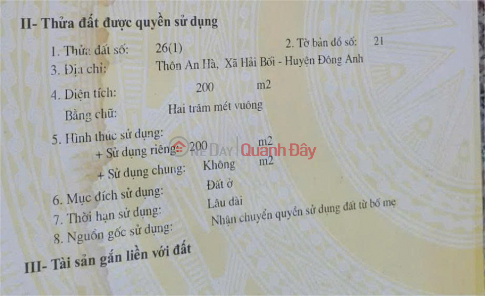 Property Search Vietnam | OneDay | Nhà ở, Niêm yết bán | Chính chủ bán đất vị trí đẹp đường Yên Hà, xã Vĩnh Thanh, Hà Nội - Sổ đỏ pháp lý rõ ràng