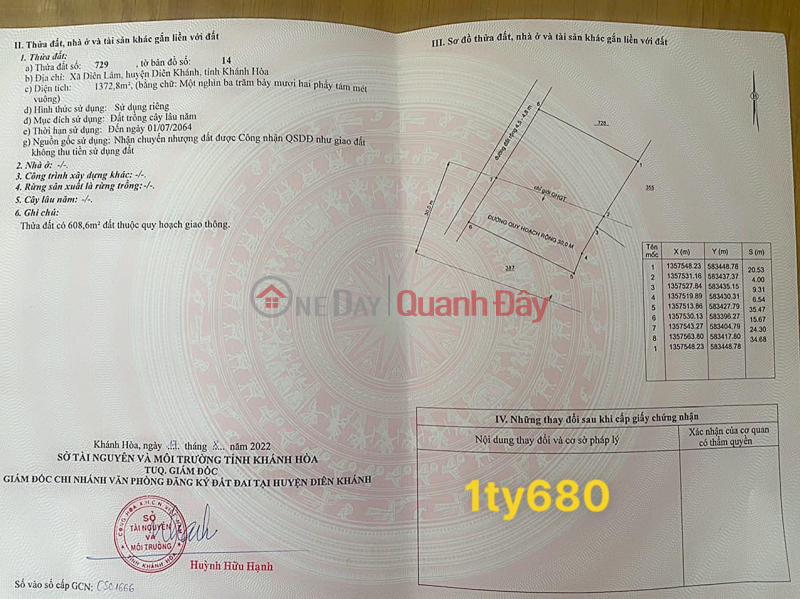 Selling 2 lots of land in Dien Lam commune, Dien Khanh investment price, only 50m from Huong Lo 39 street. The land has been registered Sales Listings