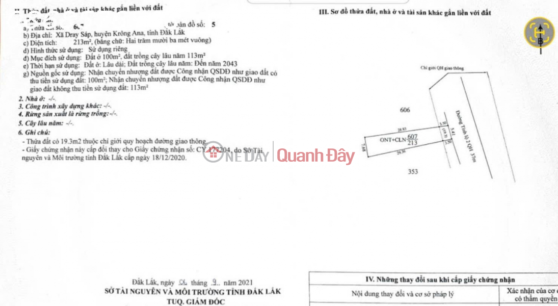 Prime land plot on Provincial Road 2, Dray Sap commune, Krong Ana district, Dak Lak province, area 213 m2, price 1.35 billion VND. Sales Listings