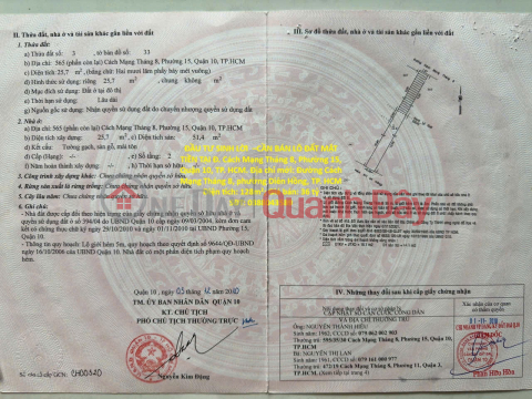 ĐẦU TƯ SINH LỜI –CẦN BÁN LÔ ĐẤT MẶT TIỀN TẠI Đ. Cách Mạng Tháng 8, Phường 15, Quận 10, TP. HCM _0