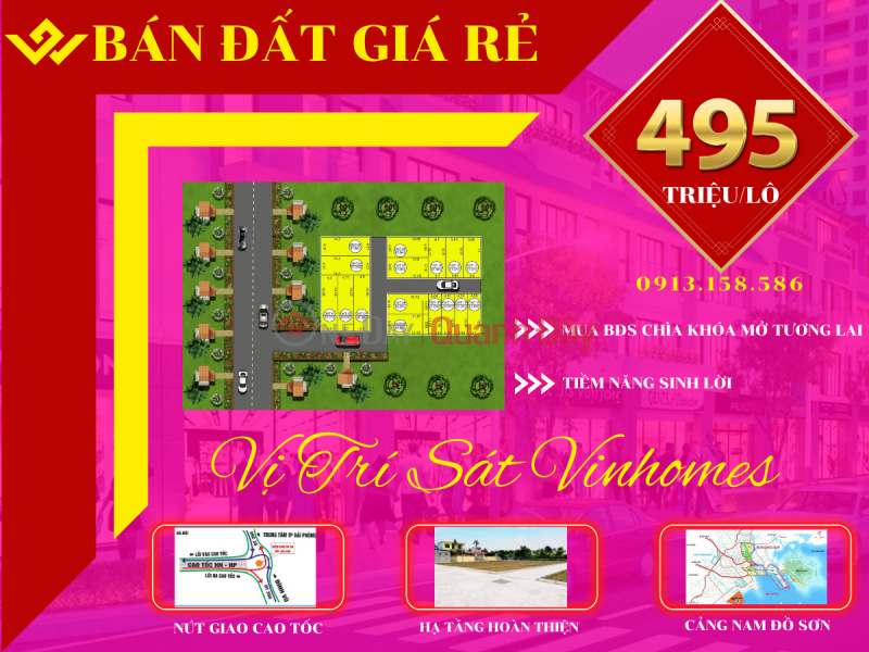 Land for sale located in the center of Duong Kinh district, cheap price 495 million\\/Lot - near Vinhomes urban area. Sales Listings