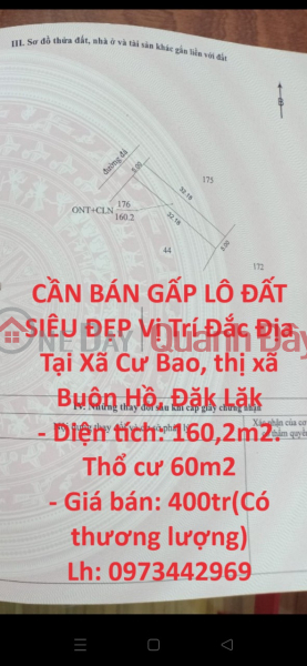 FOR URGENT SALE SUPER NICE LOT OF LAND Prime Location In Cu Bao Commune, Buon Ho Town, Dak Lak Sales Listings