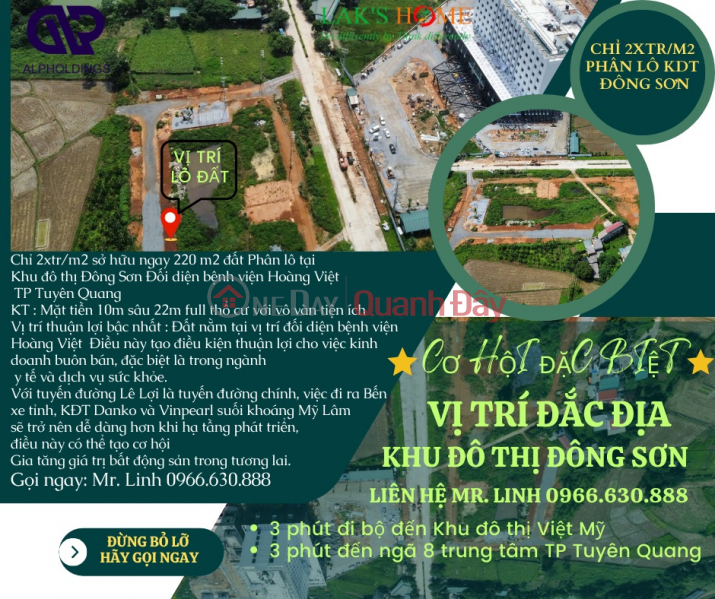 Chỉ 2xtr/m2 sở hữu ngay 220 m2 đất Phân lô tại 
Khu đô thị Đông Sơn Đối diện bệnh viện Hoàng Việt Niêm yết bán