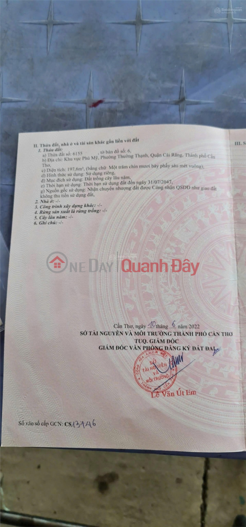 ĐẦU TƯ SINH LỜI - Chính Chủ Bán ĐẤT NỀN ĐƯỜNG CẶP SÔNG CÁI RĂNG BÉ – CÁCH ĐẠI HỌC TÂY ĐÔ 500M _0
