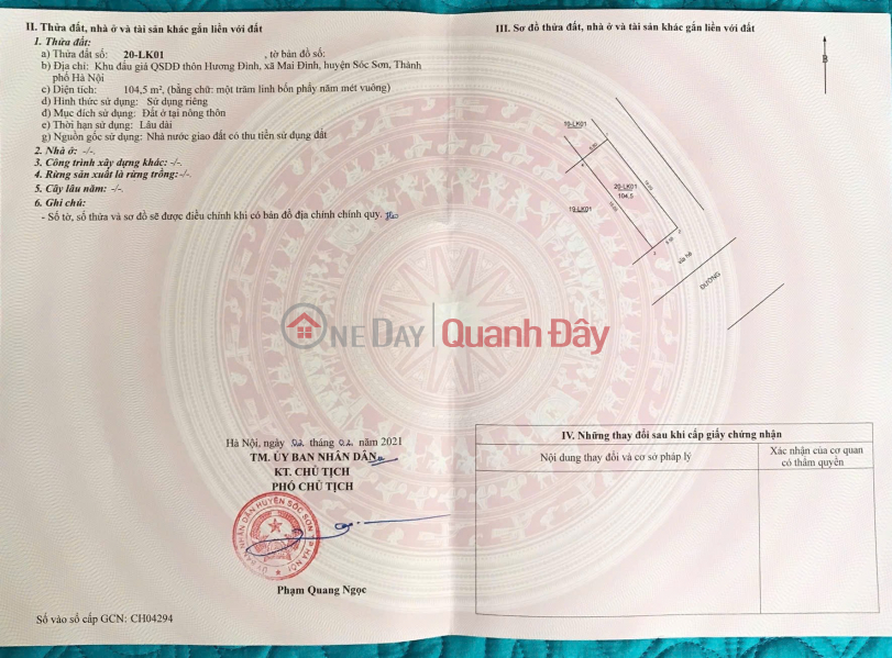 ĐẤT CHÍNH CHỦ - TIỀM NĂNG Tại Khu Đấu Giá Hương Đình, Xã Mai Đình, Sóc Sơn, Hà Nội Niêm yết bán