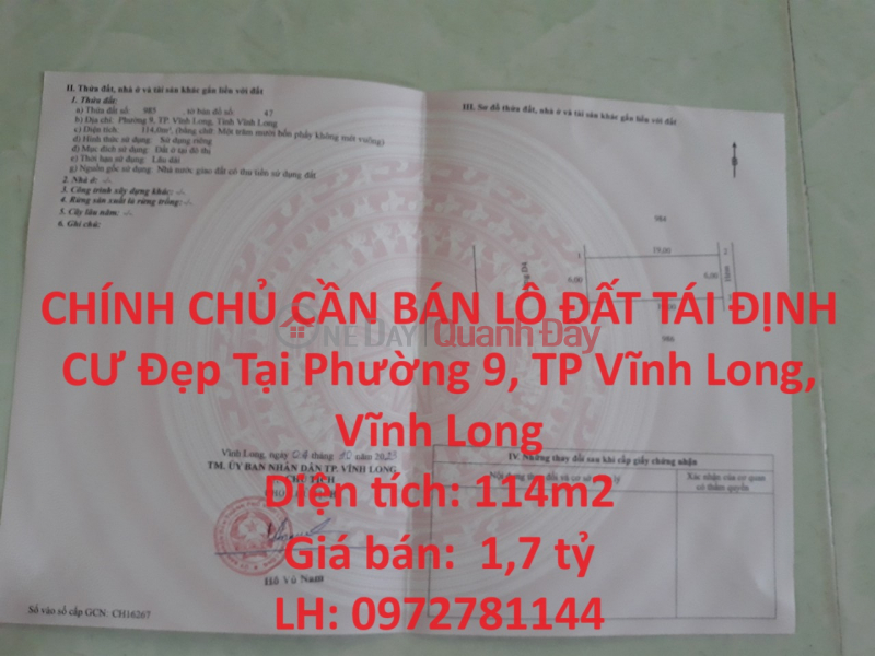 OWNER NEEDS TO SELL Beautiful RESETTLEMENT LOT OF LAND IN Ward 9, Vinh Long City, Vinh Long Sales Listings