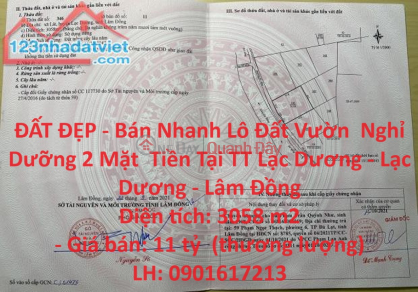 BEAUTIFUL LAND - Quick Sale 2 Front Garden Resort Land Lot In Lac Duong Town - Lac Duong - Lam Dong Sales Listings