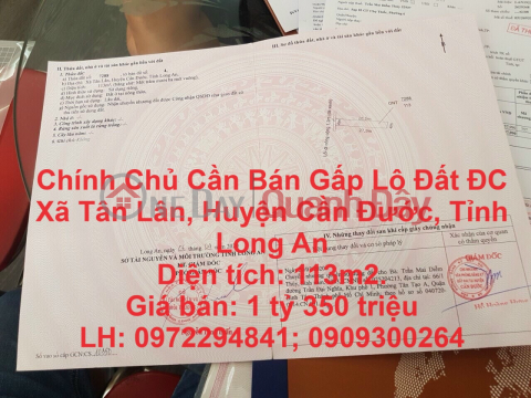 Chính Chủ Cần Bán Gấp Lô Đất ĐC Xã Tân Lân, Huyện Cần Đước, Tỉnh Long An _0