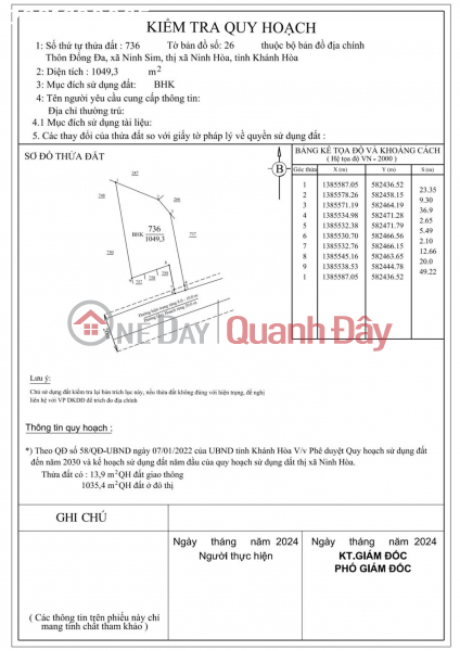 Hot item Ninh Sim, Ninh Hoa, Khanh Hoa, HNK Residential land price only 620k \\/ m2 next to Ninh Xuan industrial park Vietnam Sales đ 650 Million