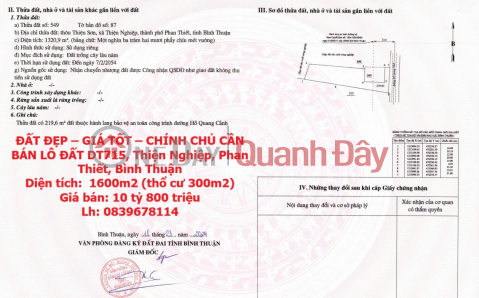 ĐẤT ĐẸP – GIÁ TỐT – CHÍNH CHỦ CẦN BÁN LÔ ĐẤT DT715, Thiện Nghiệp, Phan Thiết, Bình Thuận _0