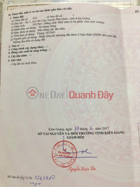 OWNER SELLS LAND LOT IN Hamlet 3, Cua Can Commune, Phu Quoc City - Pearl Island - Kien Giang _0