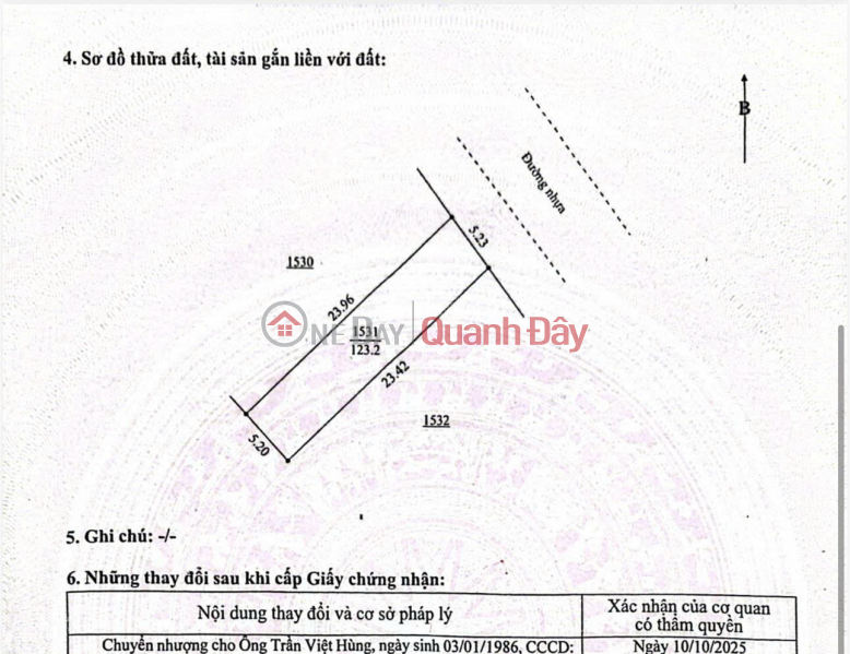 Land for sale on a branch road of DH2, 7.5m wide road, 4m sidewalk, with land title deed, residential land. Sales Listings