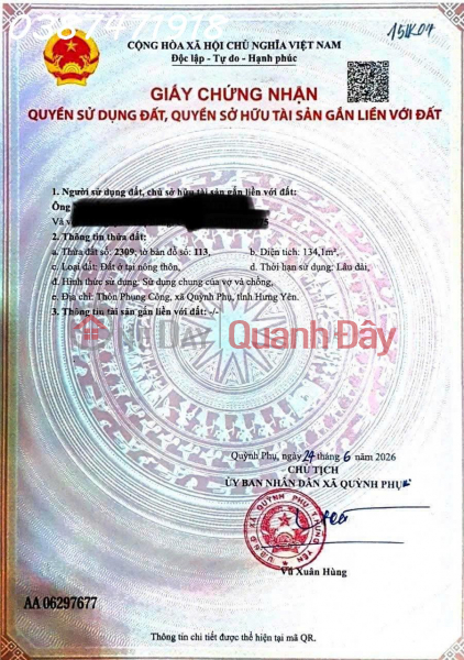 đ 1,86 tỷ, Cc Chào bán 2 lô đất xây biệt thự – Dự án Tân Hoá Quỳnh Hội – Quỳnh Phụ
