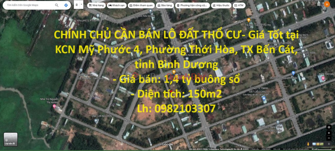 CHÍNH CHỦ CẦN BÁN LÔ ĐẤT THỔ CƯ- Giá Tốt tại KCN Mỹ Phước 4, Phường Thới Hòa Niêm yết bán