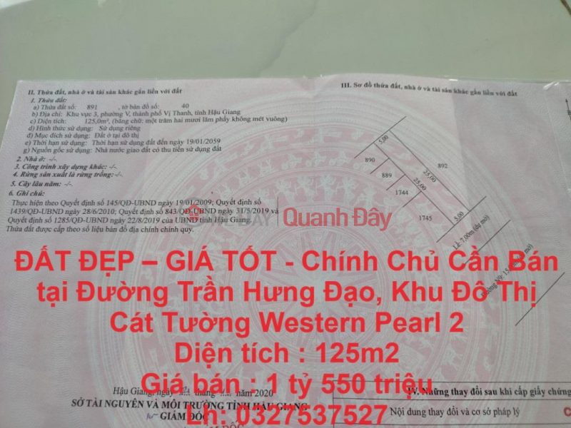 ĐẤT ĐẸP – GIÁ TỐT - Chính Chủ Cần Bán tại Đường Trần Hưng Đạo, Phường 5, Vị Thanh, Hậu Giang Niêm yết bán