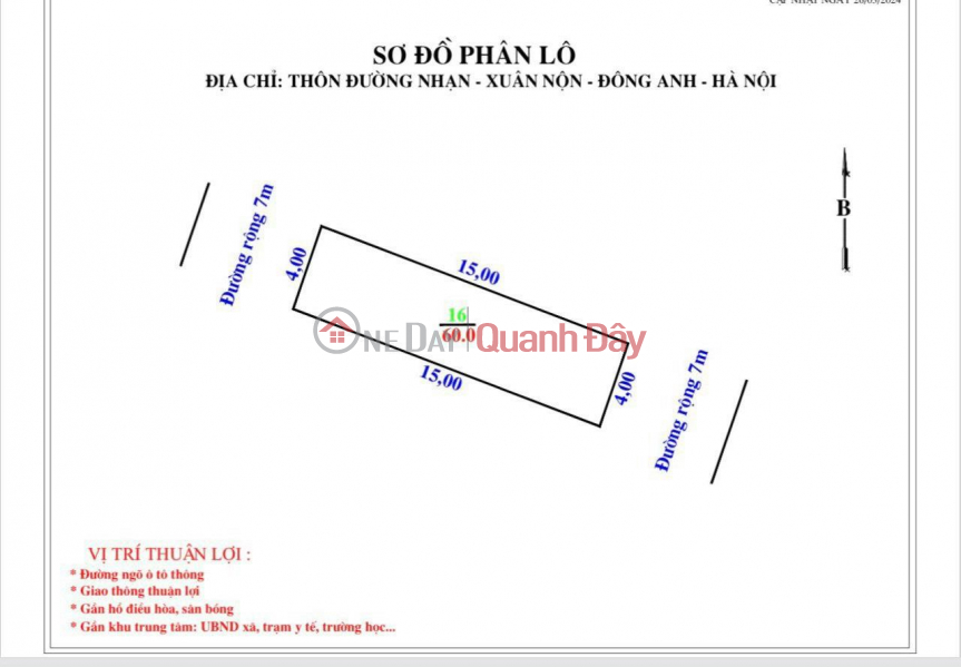 NHỈNH 2 TỶ SỞ HỮU NGAY LÔ ĐẤT 60m THÔN ĐƯỜNG NHẠN XUÂN NỘN ĐÔNG ANH. ĐƯỜNG TRC ĐẤT 7m ĐẪ TRẢI NHỰA Niêm yết bán