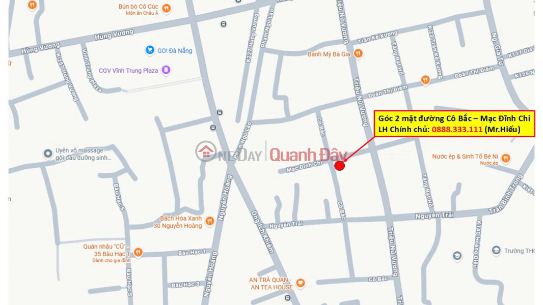 đ 13,3 triệu BÁN GẤP - Nhà góc 2 mặt tiền đường Cô Bắc và Mạc Đĩnh Chi, trung tâm TP. Đà Nẵng