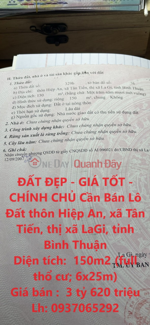 ĐẤT ĐẸP - GIÁ TỐT - CHÍNH CHỦ Cần Bán Lô Đất Tân Tiến - LaGi - Giá CỰC RẺ _0