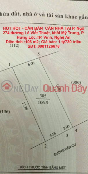 HOT HOT - NEED TO SELL A HOUSE IN WARD Hung Loc, VINH CITY, Nghe An Sales Listings