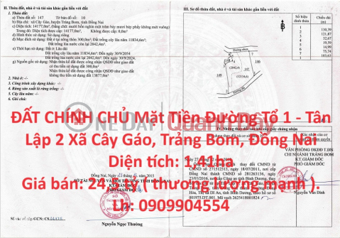 ĐẤT CHÍNH CHỦ Mặt Tiền Đường Tổ 1 - Tân Lập 2 Xã Cây Gáo, Huyện Trảng Bom, Tỉnh Đồng Nai _0