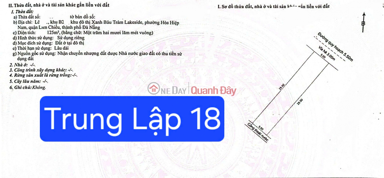 CẦN BÁN BÁN ĐẤT TRUNG LẬP 18 – 125M² – SÁT TÒA CHUNG CƯ ECOHOME Niêm yết bán