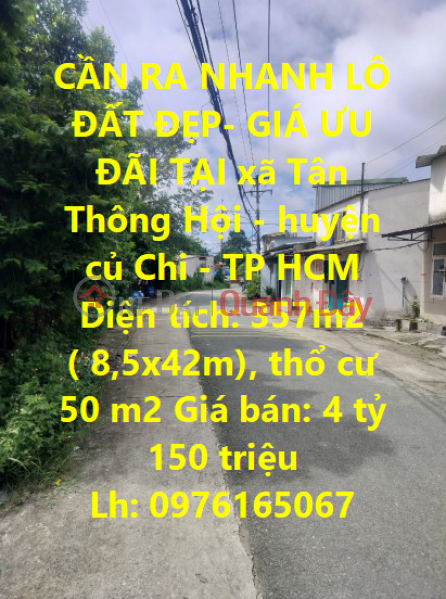 NEED BEAUTIFUL LOT OF LAND QUICKLY - PREFERENTIAL PRICE IN Cu Chi district, HCMC Sales Listings