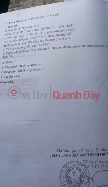 ĐẤT ĐẸP - GIÁ TỐT - Chính Chủ Bán GẤP Lô Đất Tiềm Năng Tại Xã Mỹ Thành, TP Bến Tre Niêm yết bán