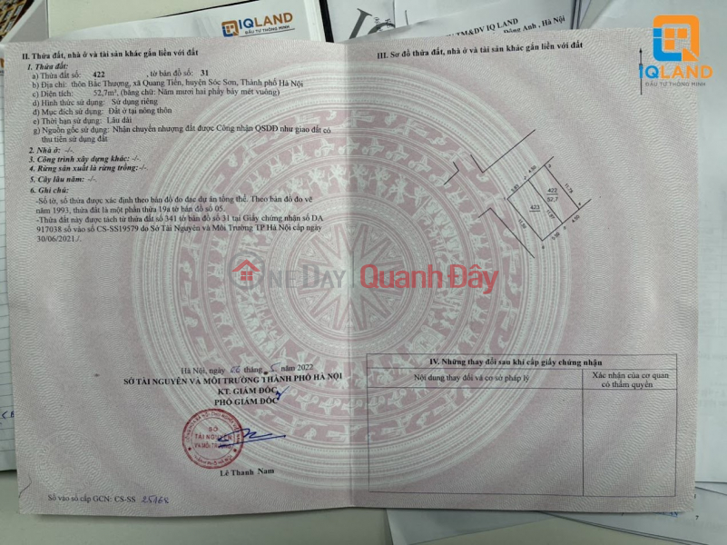 Cần bán đất bìa làng Quang Tiến Sóc Sơn cạnh kcn Nội Bài Giá cực tốt Niêm yết bán