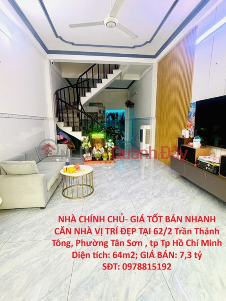 NHÀ CHÍNH CHỦ- GIÁ TỐT BÁN NHANH CĂN NHÀ VỊ TRÍ ĐẸP TẠI Phường Tân Sơn ,Tp Hồ Chí Minh Niêm yết bán