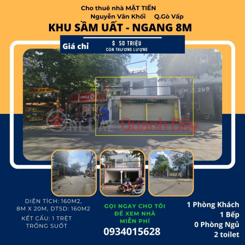Cho thuê nhà Mặt Tiền Nguyễn Văn Khối, 160m2, 50 triệu, NGANG 8M _0