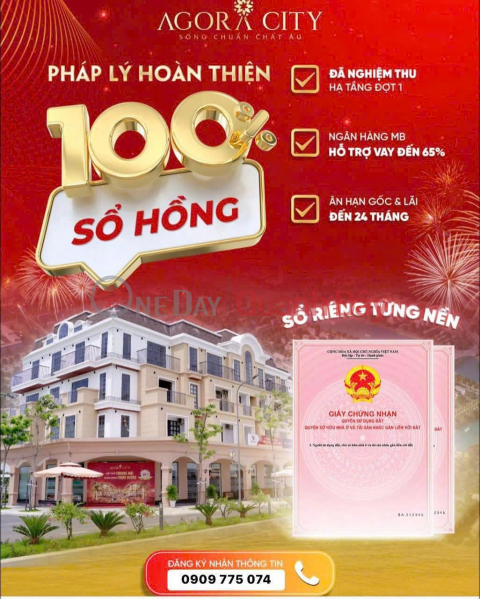 ĐẤT NỀN CHÍNH CHỦ - Dự Án Agora City Thị Trấn Thủ Thừa, Huyện Thủ Thừa, Tỉnh Long An Niêm yết bán