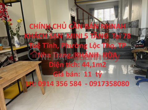 CHÍNH CHỦ CẦN BÁN NHNAH KHÁCH SẠN MINI 5 TẦNG Tại 78 Tuệ Tĩnh, Phường Lộc Thọ, TP Nha Trang _0