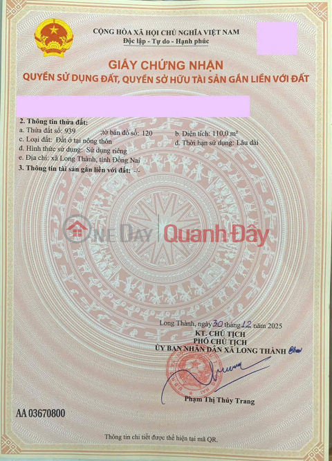 PRIME LAND – GOOD PRICE – OWNER SELLING in Loc An Binh Son Resettlement Area, Long Thanh Ward, Dong Nai City _0