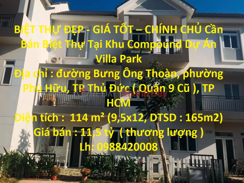 BIỆT THỰ ĐẸP - GIÁ TỐT – CHÍNH CHỦ Cần Bán Biệt Thự Tại Khu Compound Dự Án Villa Park Niêm yết bán