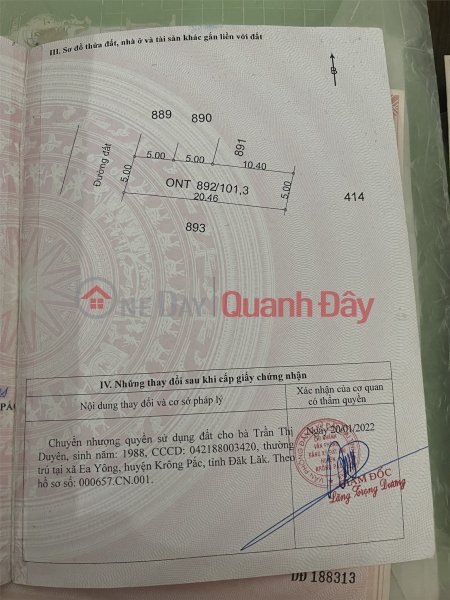 Property Search Vietnam | OneDay | Nhà ở, Niêm yết bán | ĐẤT ĐẸP – GIÁ TỐT – CHÍNH CHỦ CẦN BÁN GẤP ĐẤT Tại Ea YÔNG, Krông Pắc, Đăk Lăk