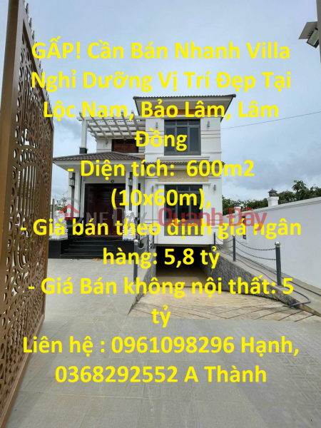 URGENT! For Sale Villa Resort Nice Location In Loc Nam, Bao Lam, Lam Dong Sales Listings