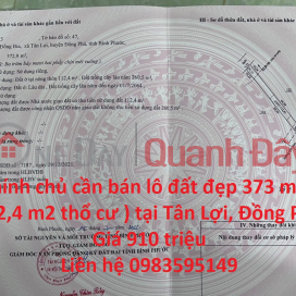 The owner needs to sell a beautiful land lot of 373 m2 ( 112.4 m2 residential ) in Tan Loi, Dong Phu _0