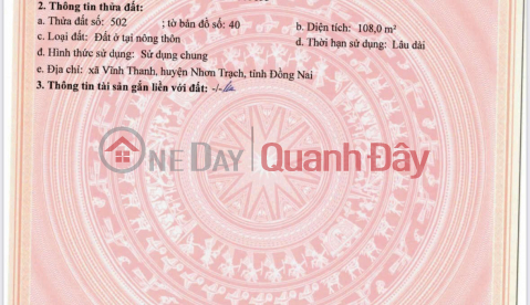 PROFITABLE INVESTMENT - Owner Needs to Sell 2-Front Land Lot in Vinh Thanh, Nhon Trach, Dong Nai _0