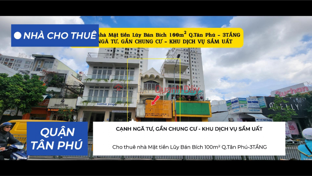 House for rent on Luỹ Bán Bích street, 100m², Tân Phú District - 3 floors, 39 million VND - near the intersection. Rental Listings