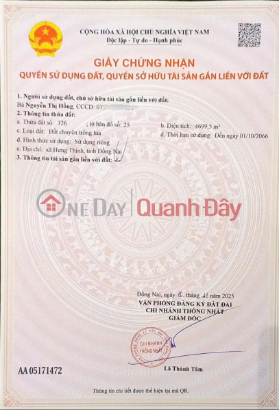 ĐẦU TƯ SINH LỜI - CHÍNH CHỦ BÁN 2 THỬA ĐẤT LIỀN KỀ TẠI Xã Hưng Thịnh, Đồng Nai Việt Nam | Bán | đ 6,1 tỷ
