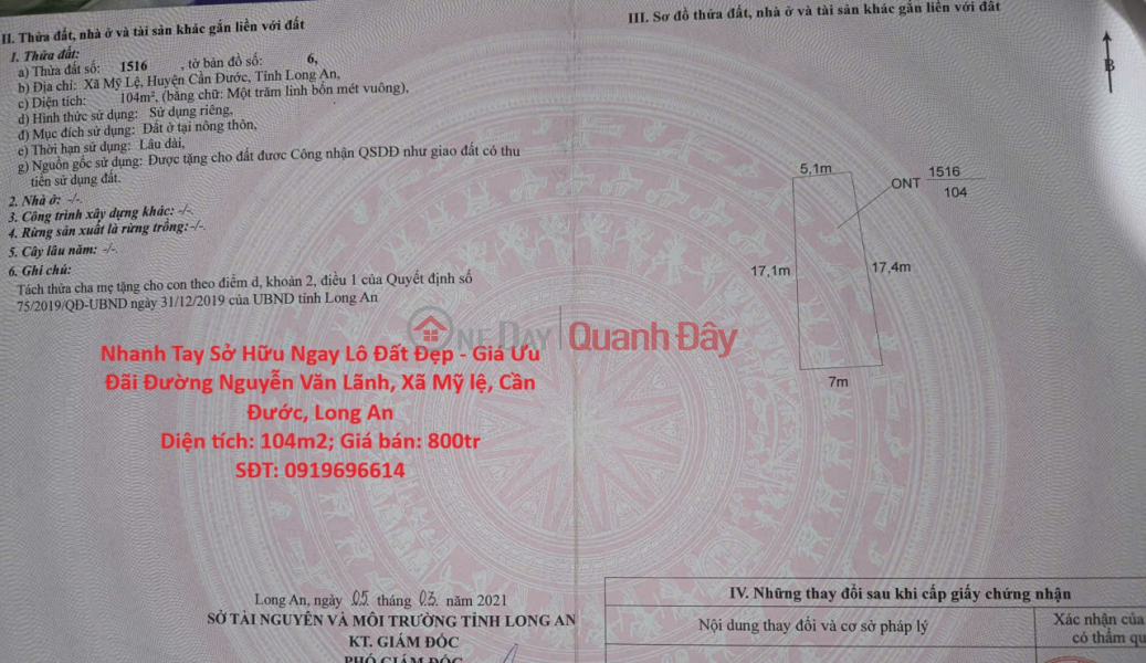 Nhanh Tay Sở Hữu Ngay Lô Đất Đẹp - Giá Ưu Đãi Đường Nguyễn Văn Lãnh, Xã Mỹ lệ, Cần Đước, Long An Niêm yết bán