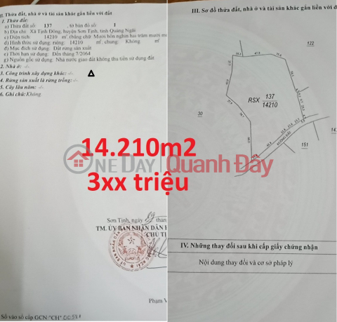 Hơn 28 sào (14.210 m2 ) đất Rừng Sản Xuất (RSX),Tịnh Đông, Sơn Tịnh, Quảng Ngãi giá chỉ 390 triệu _0