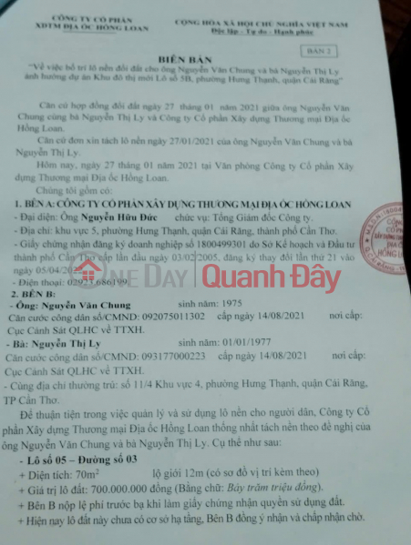 PRIME LAND – GREAT PRICE – OWNER URGENTLY SELLING in Hung Thanh Ward, Cai Rang District, Can Tho City, Vietnam, Sales, đ 2 Billion