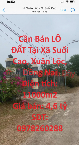 Cần Bán LÔ ĐẤT Tại Xã Suối Cao, Xuân Lộc, Đồng Nai Niêm yết bán