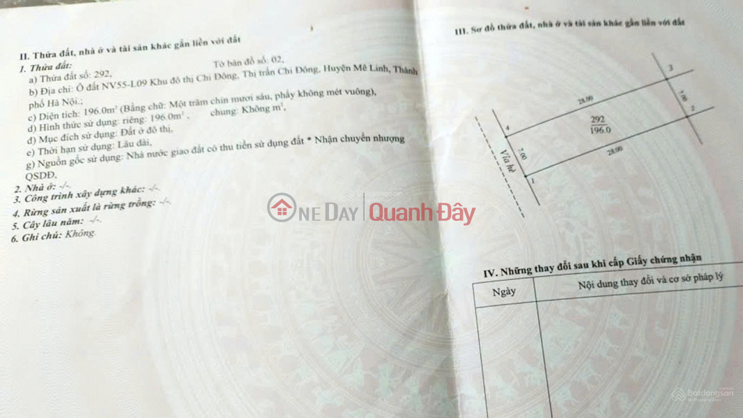 Property Search Vietnam | OneDay | Nhà ở, Niêm yết bán, Chính chủ bán nhà vườn đất thổ cư NV55-L09 KĐT Chi Đông, Xã Quang Minh, Hà Nội
