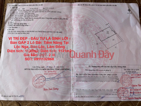 VỊ TRÍ ĐẸP - ĐẦU TƯ LÀ SINH LỜI - Bán GẤP 2 Lô Đất Tiềm Năng Tại Lộc Nga, Bảo Lộc, Lâm Đồng _0