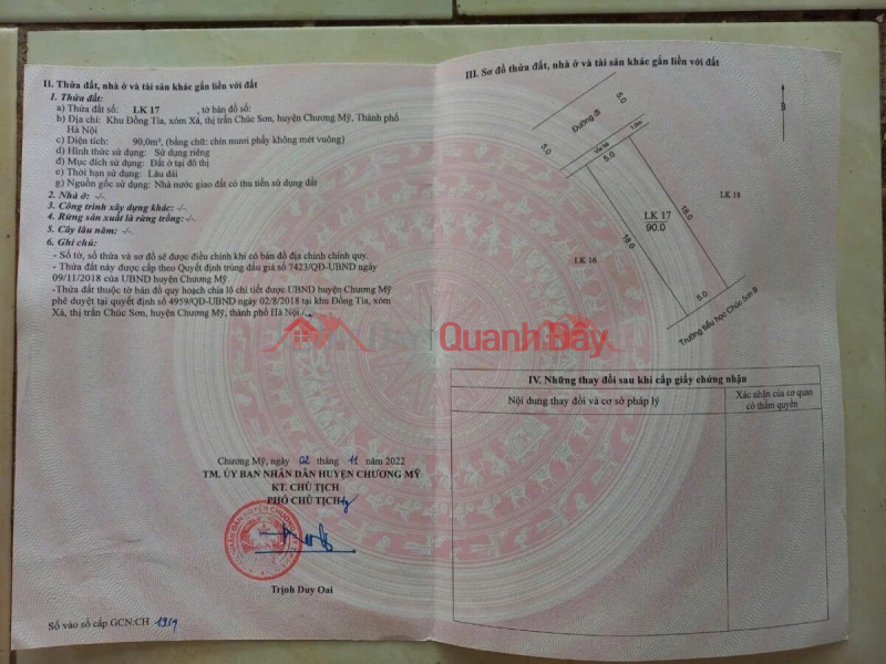 đ 70 Million | OWNER SELLS 90M2 SERVICE LOT IN DONG TIA-CHUC SON TOWNSHIP-CHUONG MY-HANOI